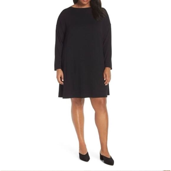 Eileen Fisher Dresses & Skirts - Eileen Fisher Women’s Black Bateau-Neck Twist-Back Drop Shoulder Stretch Jersey